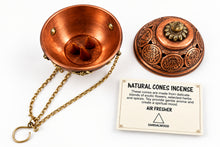Load image into Gallery viewer, Handmade Copper Incense Burner Set with 25 Natural Cone Incense – Meditation Bundle