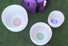 Load image into Gallery viewer, Set of 3 White Crystal Singing Bowls with a Carry Bag