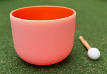 Load image into Gallery viewer, 8 Inch D Note Sacral Chakra Crystal Singing Bowl | Orange Frosted Quartz Sound Healing Bowl | Meditation Yoga Reiki Instrument