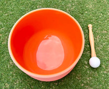 Load image into Gallery viewer, 8 Inch D Note Sacral Chakra Crystal Singing Bowl | Orange Frosted Quartz Sound Healing Bowl | Meditation Yoga Reiki Instrument