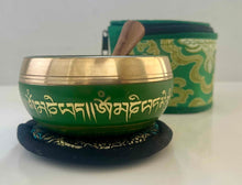 Load image into Gallery viewer, Tibetan Singing Bowl Gift Set| Green Meditation Bowl | Yoga, Chakra, Mindfulness Gifts