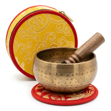 Load image into Gallery viewer, 11cm Tibetan Singing Bowl Gift Set – Handmade Meditation Bowl with Wooden Mallet, Cushion & Gift Case