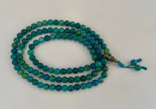 Load image into Gallery viewer, Blue Green Agate 108 Bead Mala Necklace–Meditation Prayer Beads with Guru Bead-Calming Energy, Throat Chakra, Jewelry Gift with Silk Pouch