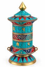 Load image into Gallery viewer, Prayer Wheel-Aqua-Tibetan Mantras-Brass-Turquoise-Om Mani Padme Hum