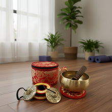 Load image into Gallery viewer, Meditation Bundle Pack – 12 cm Hand-Beaten Singing Bowl & 6 cm Tingsha Bells