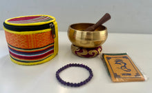 Load image into Gallery viewer, Meditation Gift Set | Singing bowl | Amethyst Bracelet | Prayer Flag | Sound Healing Bundle
