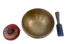 Load image into Gallery viewer, Handmade Tibetan Singing Bowl 16cm and 7cm Tingsha Bell Bundle Set | Meditation, Sound Healing & Mindfulness Gift