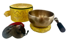 Load image into Gallery viewer, Handmade Tibetan Singing Bowl 16cm and 7cm Tingsha Bell Bundle Set | Meditation, Sound Healing & Mindfulness Gift