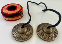 Load image into Gallery viewer, Tingsha Bell Set with Brocade Zipper Case – Meditation & Yoga Sound Healing Cymbals