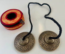 Load image into Gallery viewer, Tingsha Bell Set with Brocade Zipper Case – Meditation & Yoga Sound Healing Cymbals