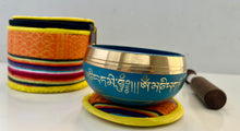 Load image into Gallery viewer, Teal Tibetan Singing Bowl Set with Buddha Eyes Mantras Meditation Bowl Gift Set