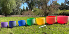 Load image into Gallery viewer, Set of 7 Crystal Singing Bowls in Carry Bags-Chakra Coloured-Pure Quartz-432 Hz