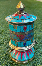 Load image into Gallery viewer, Prayer Wheel-Aqua-Tibetan Mantras-Brass-Turquoise-Om Mani Padme Hum