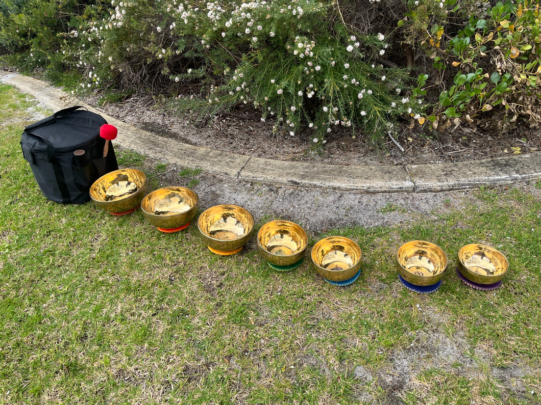 Singing Bowls-Set of 7 Chakra Handmade Singing bowls with a Carry bag