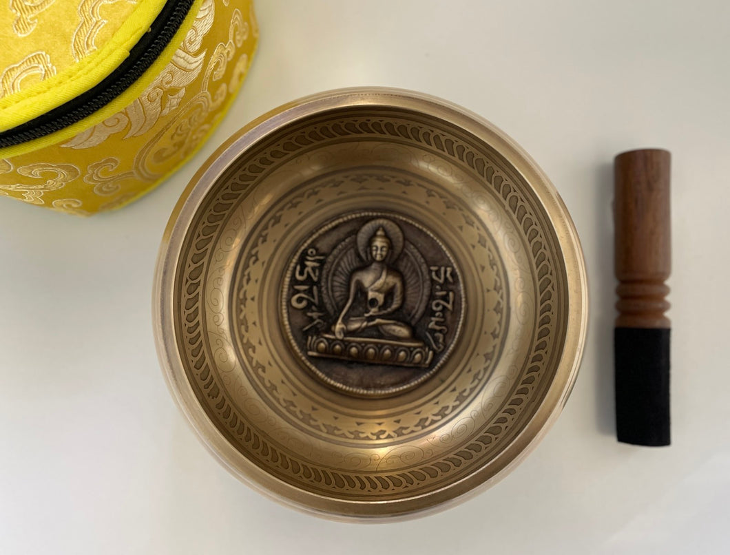 Singing bowl Gift Set-13 cm-Buddha Carved