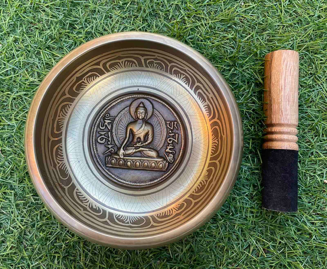 Singing Bowl-13 cm-Buddha Carved-Gift Set-Chakra Healing Set