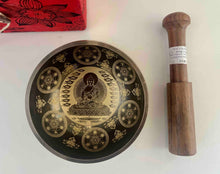 Load image into Gallery viewer, 9cm Buddha Tibetan Singing Bowl with Mantra &amp; Flower of Life | Meditation &amp; Sound Healing Bowl | Made in Nepal
