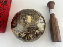 Load image into Gallery viewer, 9cm Buddha Tibetan Singing Bowl with Mantra &amp; Flower of Life | Meditation &amp; Sound Healing Bowl | Made in Nepal

