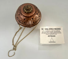 Load image into Gallery viewer, Handmade Copper Incense Burner Set with 25 Natural Cone Incense – Meditation Bundle
