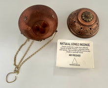 Load image into Gallery viewer, Handmade Copper Incense Burner Set with 25 Natural Cone Incense – Meditation Bundle
