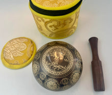 Load image into Gallery viewer, Flower of Life Singing Bowl Set 9 cm-Tibetan Meditation Bowl-Sound Healing Gift Set
