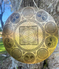 Load image into Gallery viewer, 48cm Handmade Wind Gong from Nepal | Flower of Life Sacred Geometry Gong with Mallet | Meditation Sound Healing Gong | Yoga Studio Decor
