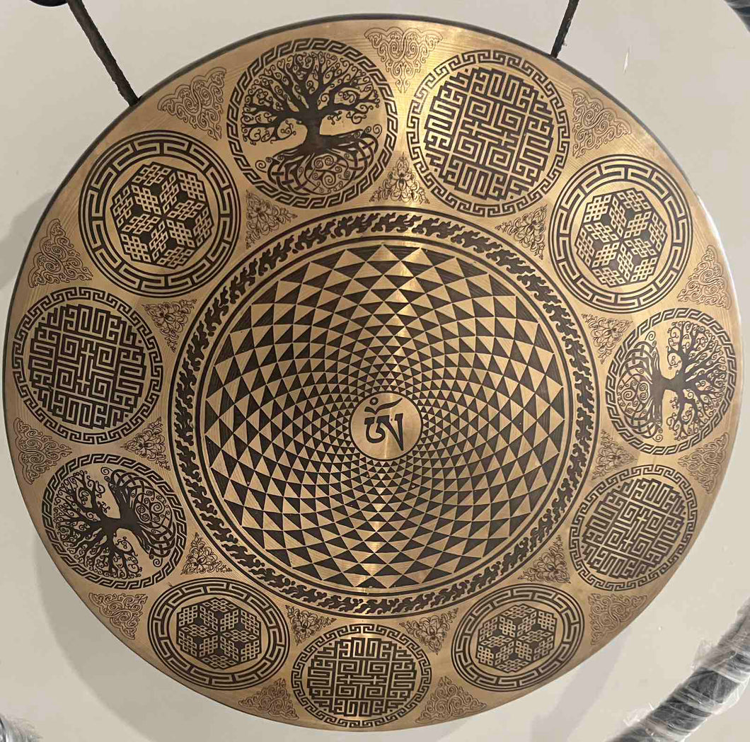 Gong-Percussion Instrument-38 cm-Sacred Geometry-OM Healing Gong