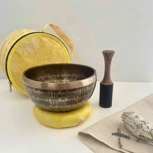 Load image into Gallery viewer, 20cm Tibetan Singing Bowl with Om Mantra &amp; Lotus Design – Meditation, Yoga &amp; Sound Healing
