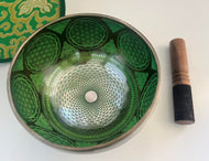 Tibetan Singing Bowl–17 cm-Sacred Geometry-F Note Heart Chakra Healing Sound Bath Meditation Tool