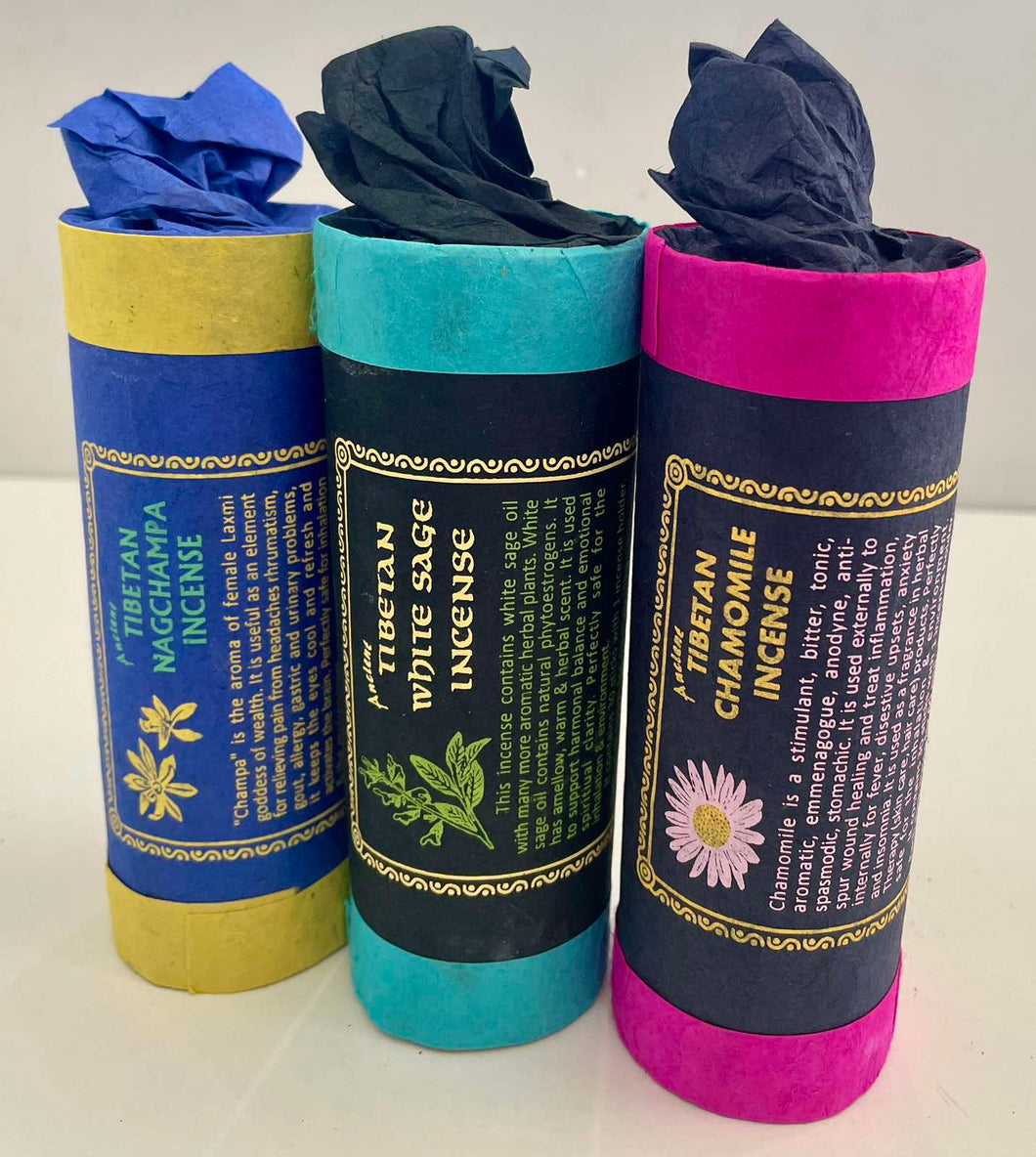 Tibetan Incense - Pack of 3-Chamomile-White Sage-Nag Champa Incenses