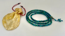 Load image into Gallery viewer, Blue Green Agate 108 Bead Mala Necklace–Meditation Prayer Beads with Guru Bead-Calming Energy, Throat Chakra, Jewelry Gift with Silk Pouch
