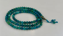 Load image into Gallery viewer, Blue Green Agate 108 Bead Mala Necklace–Meditation Prayer Beads with Guru Bead-Calming Energy, Throat Chakra, Jewelry Gift with Silk Pouch
