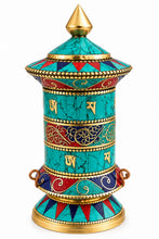 Load image into Gallery viewer, Prayer Wheel-Aqua-Tibetan Mantras-Brass-Turquoise-Om Mani Padme Hum
