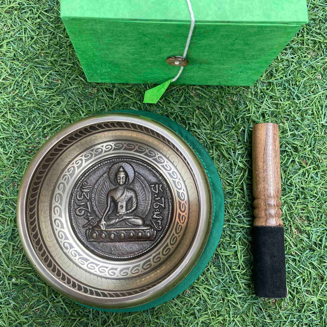 Singing Bowl-11 cm-Buddha Carved-Gift Set