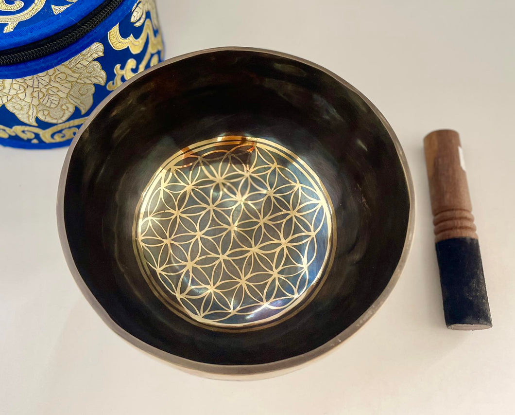 Singing Bowl Flower Of Life Gift Set-Healing Meditation bowl-Handmade-16 cm