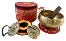 Load image into Gallery viewer, Meditation Bundle Pack – 12 cm Hand-Beaten Singing Bowl &amp; 6 cm Tingsha Bells

