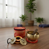 Meditation Bundle Pack – 12 cm Hand-Beaten Singing Bowl & 6 cm Tingsha Bells