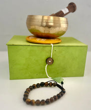 Load image into Gallery viewer, Tibetan Singing Bowl Gift Set 9cm with Tiger Eye Bracelet | Meditation Bowl Gift Bundle | Yoga, Reiki, Chakra Healing Gift
