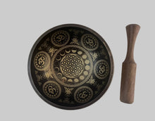 Load image into Gallery viewer, 9 cm OM Flower of Life Tibetan Singing Bowl Set – Meditation Sound Bowl with Carry Bag
