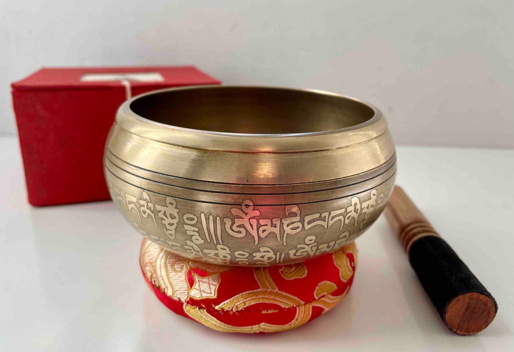 Singing Bowl-11 cm-Buddha Carved-Gift Set