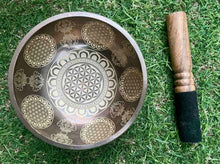 Load image into Gallery viewer, Flower of Life Singing Bowl Set 10 cm-Handmade Tibetan Meditation Bowl-Sound Healing Gift Set
