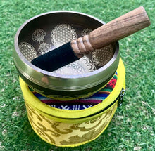 Load image into Gallery viewer, Flower of Life Singing Bowl Set 10 cm-Handmade Tibetan Meditation Bowl-Sound Healing Gift Set
