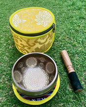 Load image into Gallery viewer, Flower of Life Singing Bowl Set 10 cm-Handmade Tibetan Meditation Bowl-Sound Healing Gift Set
