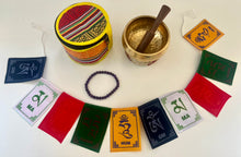 Load image into Gallery viewer, Meditation Gift Set | Singing bowl | Amethyst Bracelet | Prayer Flag | Sound Healing Bundle
