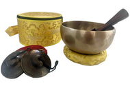 Handmade Tibetan Singing Bowl 16cm and 7cm Tingsha Bell Bundle Set | Meditation, Sound Healing & Mindfulness Gift