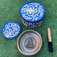 Load image into Gallery viewer, Singing Bowl-15 cm-Green Tara Carved-Gift Set-Chakra Healing Set
