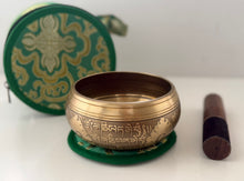 Load image into Gallery viewer, Singing Bowl-11 cm-Green Tara Carved-Tibetan Mantras
