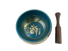 Load image into Gallery viewer, Teal Singing Bowl Set with Om Mani Padme Hum Mantras-Meditation Bowl Gift Set
