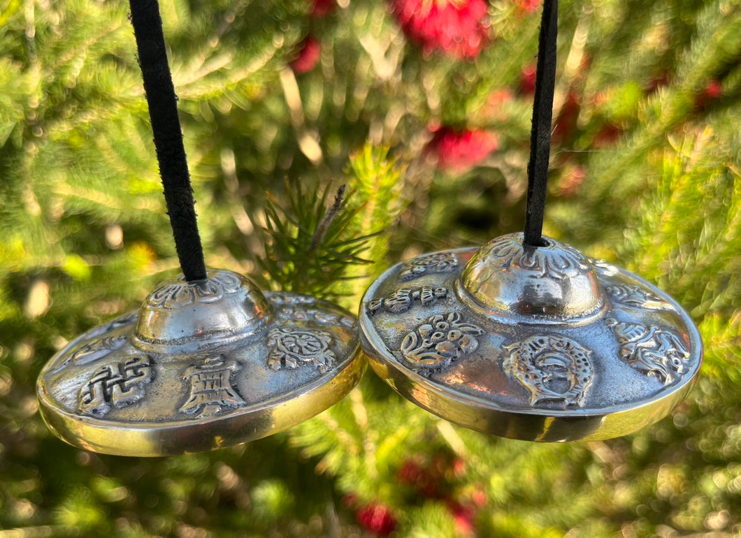 Tingsha bell with a Carry bag-Cymbals-Eight Tibetan Auspicious Symbols