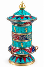 Load image into Gallery viewer, Prayer Wheel-Aqua-Tibetan Mantras-Brass-Turquoise-Om Mani Padme Hum
